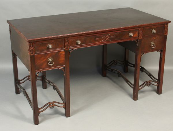 Appraisal: Circa s custom Chinese Chippendale mahogany flat-top writing desk with