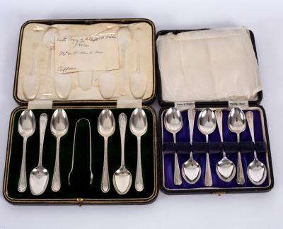 Appraisal: A cased set of six silver teaspoons and a pair