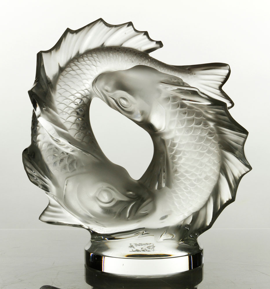 Appraisal: - Lalique Deux Poissons Glass Sculpture Lalique Deux Poissons figural