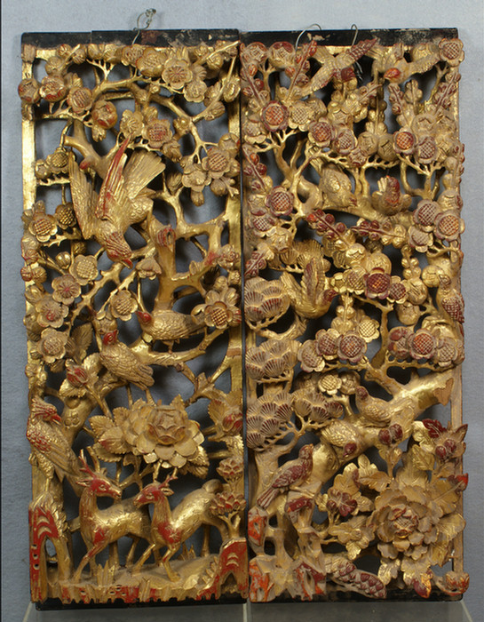 Appraisal: Chinese heavily carved and gilt wood panels approx x one