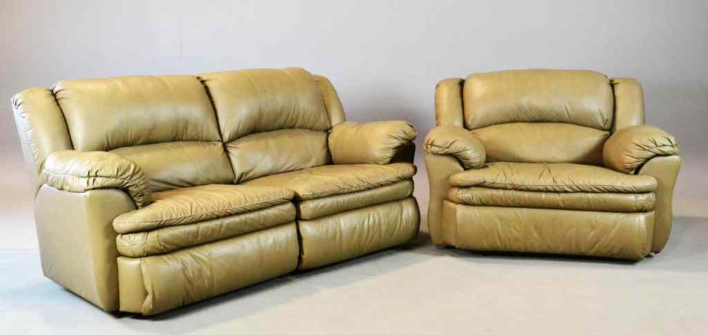 Appraisal: Pcs Leather Inc Couch Oversized-ChairConsisting of taupe colored overstuffed couch