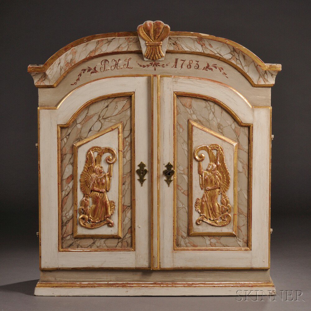 Appraisal: Neoclassical Painted and Parcel-gilt Hanging Cabinet probably Italy the arched