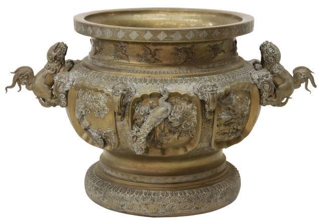 Appraisal: Large Japanese bronze urn Meiji period - having substantial shishi