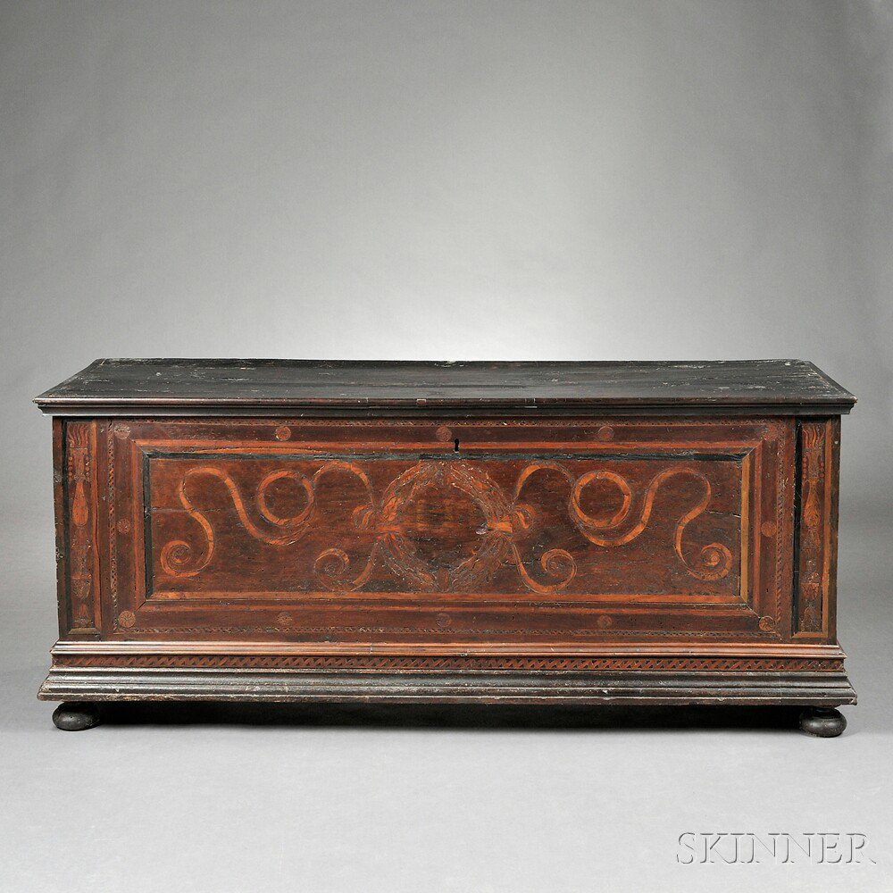 Appraisal: Italian Inlaid Fruitwood Cassone th century and later with a