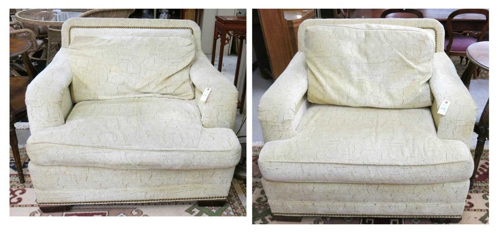 Appraisal: PAIR OF CONTEMPORARY CLOTH LEATHER UPHOLSTERED EASY CHAIRS Standard Furniture