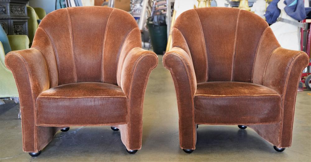 Appraisal: PAIR OF JOSEF HOFFMAN STYLE CLUB CHAIRSwith brown colored upholstery