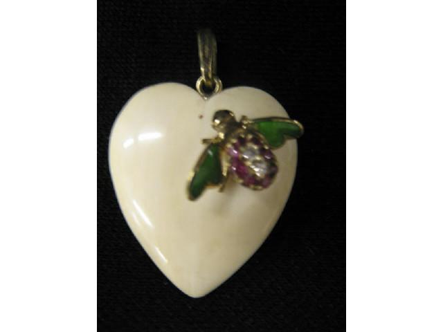 Appraisal: Diamond Enamel Bee Pendant ivory heart k yellow gold