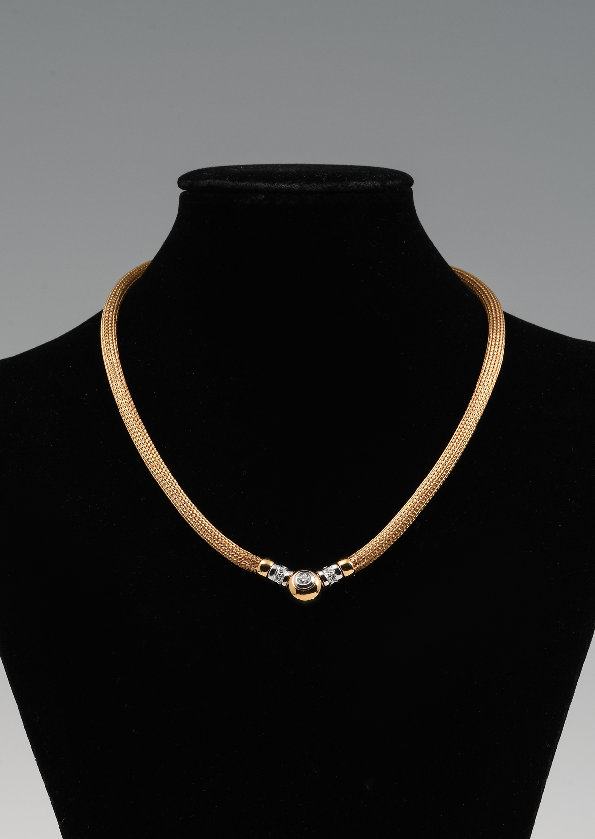 Appraisal: TONE GRAM K DIAMOND ACCENTED CHOKER K yellow gold mesh