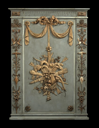 Appraisal: Attractive Large Continental Carved Oak Polychromed Gilt and Composition Vertical