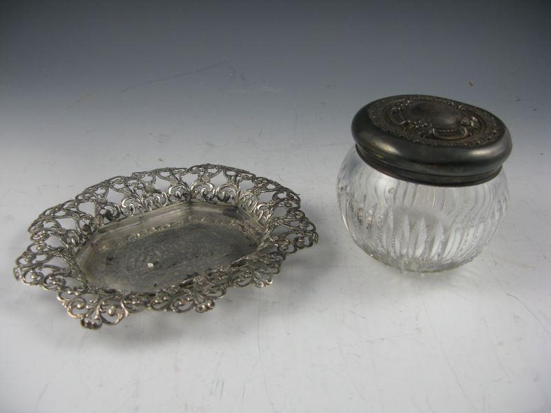 Appraisal: Two Dresser Items the first a cut glass dresser jar