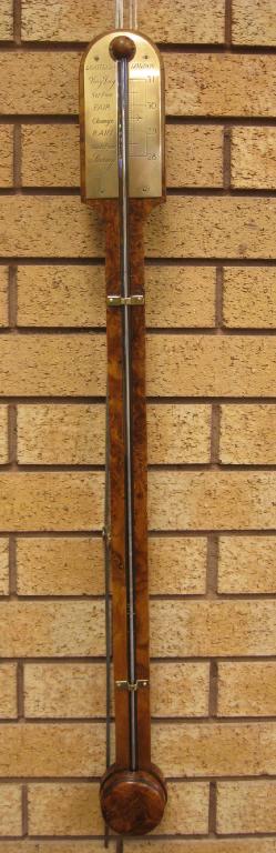 Appraisal: A th Century burr elm Stick Barometer the brass dial