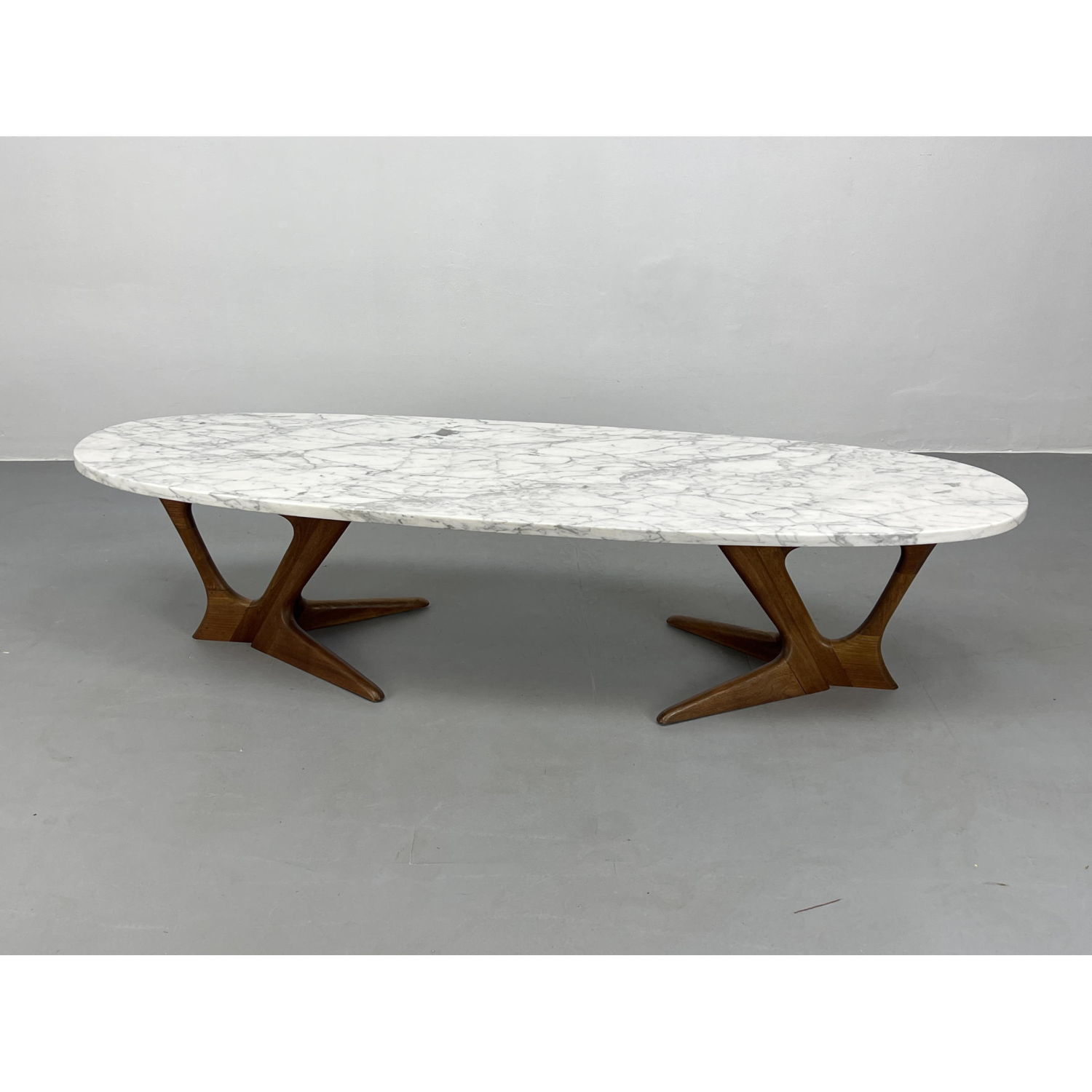 Appraisal: HARVEY PROBBER Marble Top Elliptical Coffee Table Solid Walnut Bases