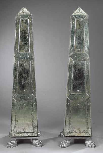 Appraisal: A Decorative Pair of Venetian-Style Mirrored Obelisks composed of beveled