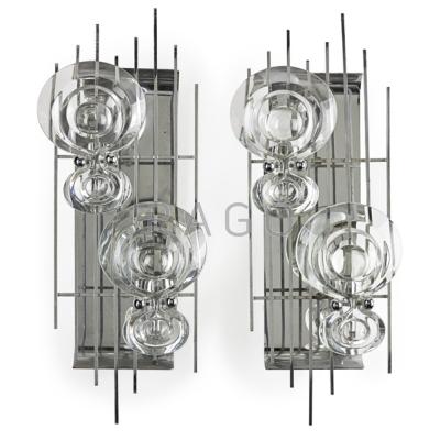 Appraisal: ITALIAN Pair of sconces s Glass chromed steel Unmarked x