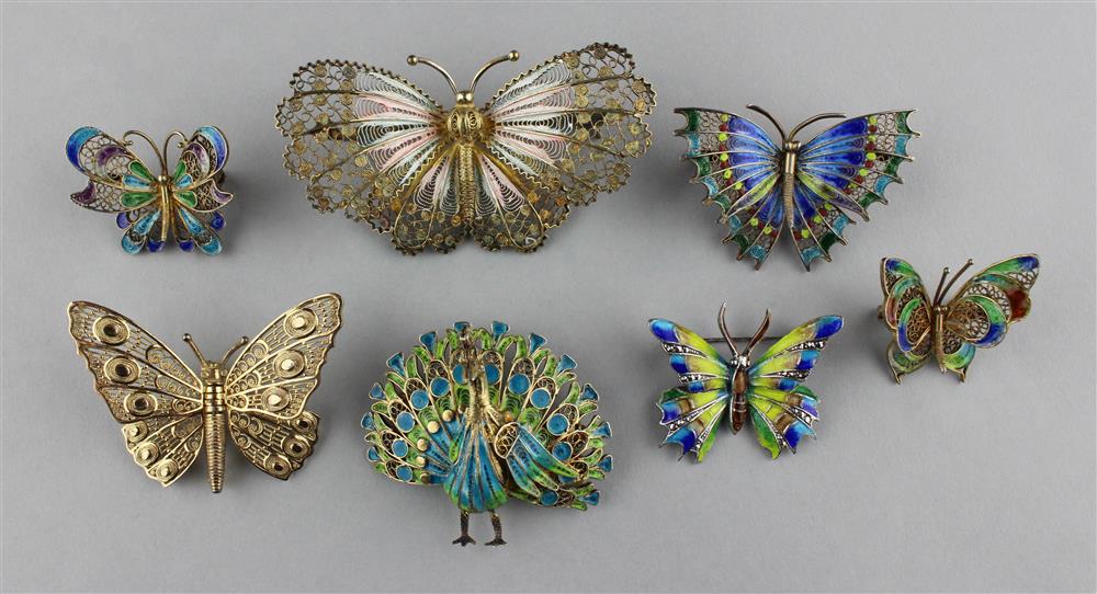 Appraisal: ALICE CAVERNESS STERLING AND ENAMEL BUTTERFLY PINS AND ENAMEL ON