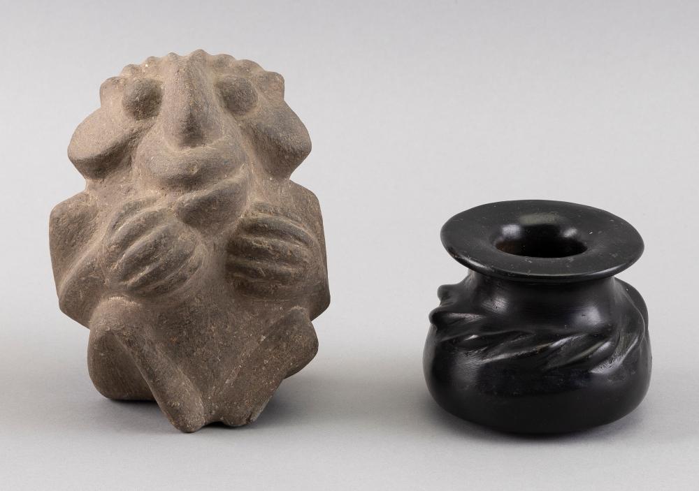 Appraisal: TWO CARVED STONE OBJECTS TH CENTURY OR EARLIERTWO CARVED STONE