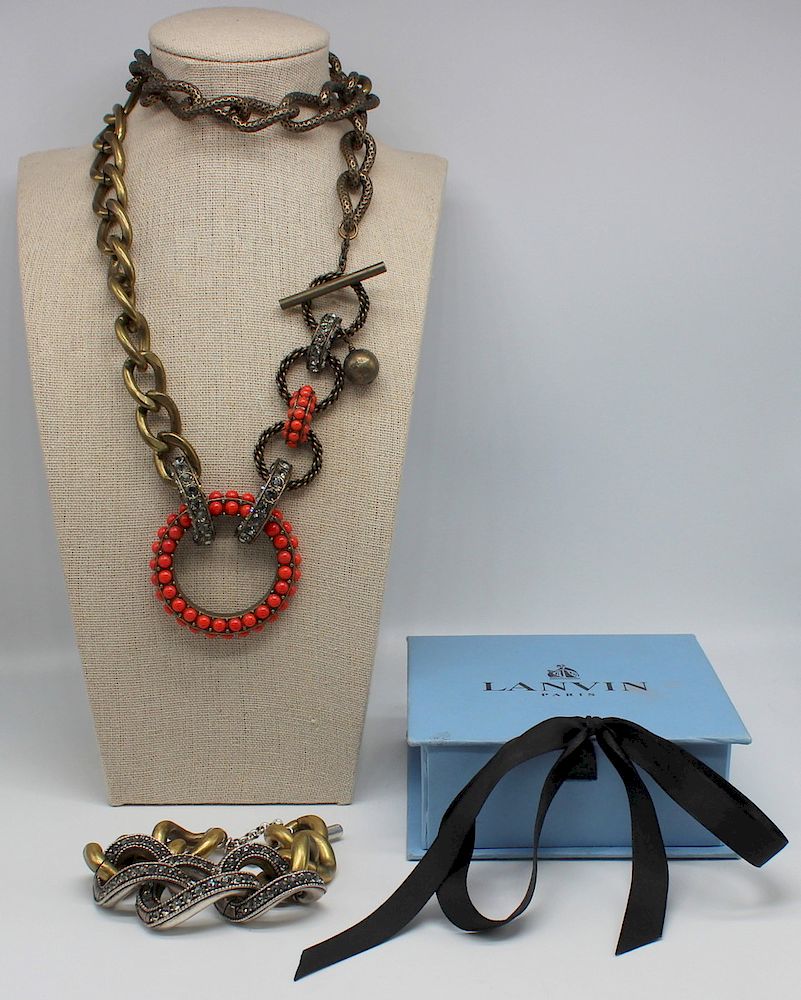 Appraisal: JEWELRY Lanvin Necklace and Bracelet Grouping Lanvin France chain necklace