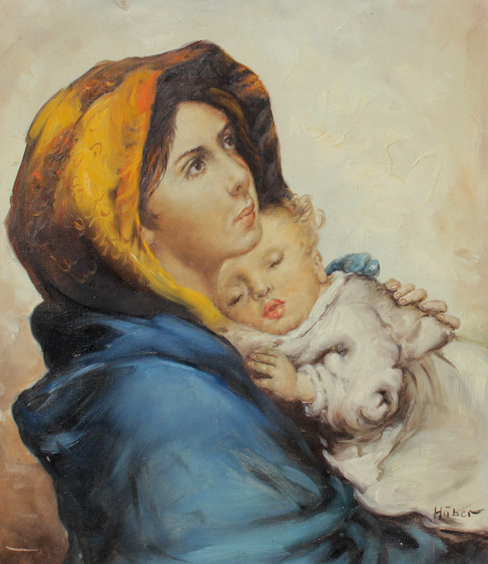 Appraisal: MOTHER CHILD PAINTING BY HUBER Oil Canvas '' x ''