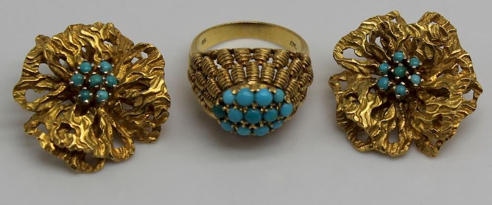 Appraisal: JEWELRY kt Gold and Turquoise Suite of Jewelry Includes an