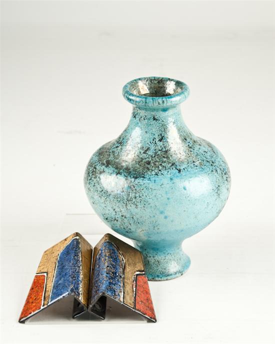 Appraisal: Three Ceramic Items one thrown raku-fired vase and two angular