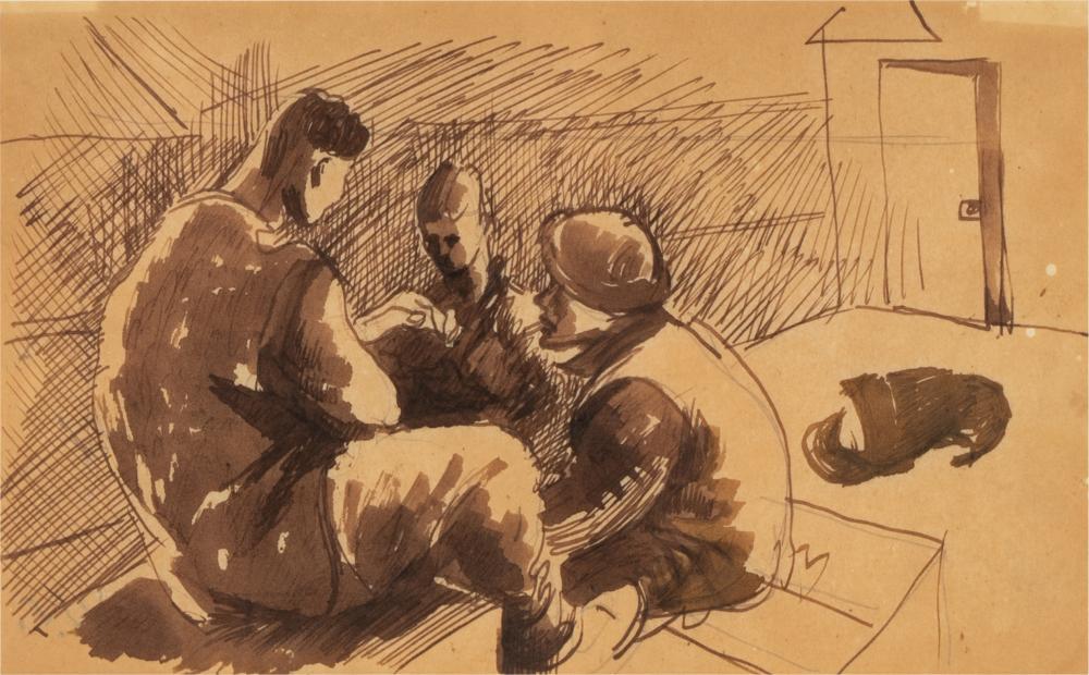 Appraisal: KEITH VAUGHAN - PLAYING CARDS BURFORD CAMPcirca ink wash on