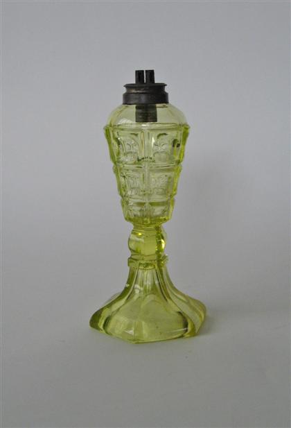 Appraisal: Canary yellow pressed glass fluid lamp boston and sandwich glass