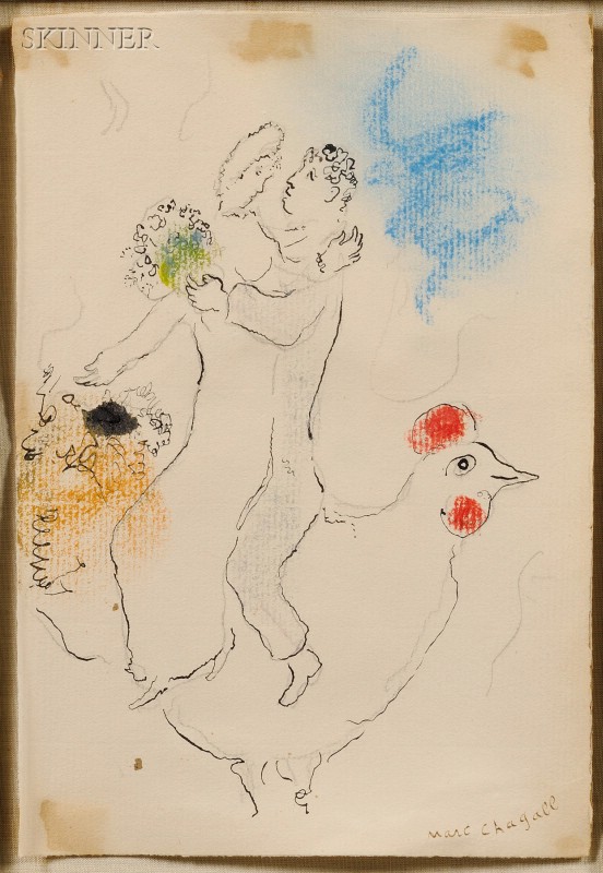 Appraisal: Marc Chagall French Russian - Two Lovers on a Rooster