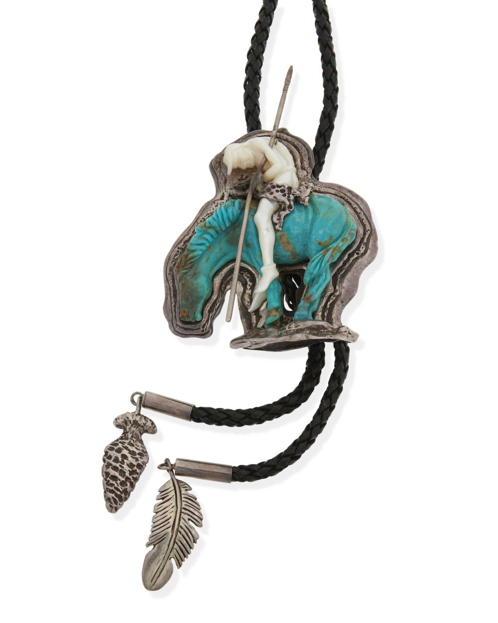 Appraisal: A John Winston turquoise and mother-of-pearl bolo th st Century