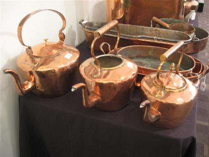 Appraisal: Three copper teapots th th century Various shapes and sizes