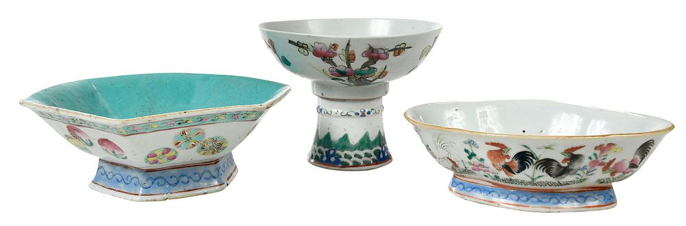 Appraisal: Three Chinese Famille Rose Porcelain Bowls Cup one with iron