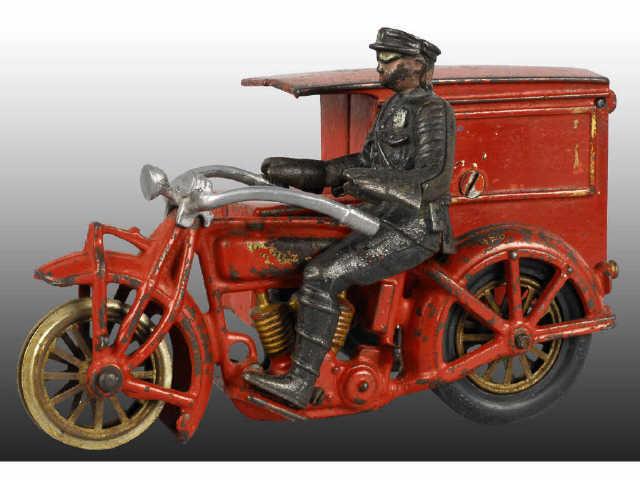 Appraisal: Cast Iron Hubley Indian Air Mail Motorcycle Toy Description Red