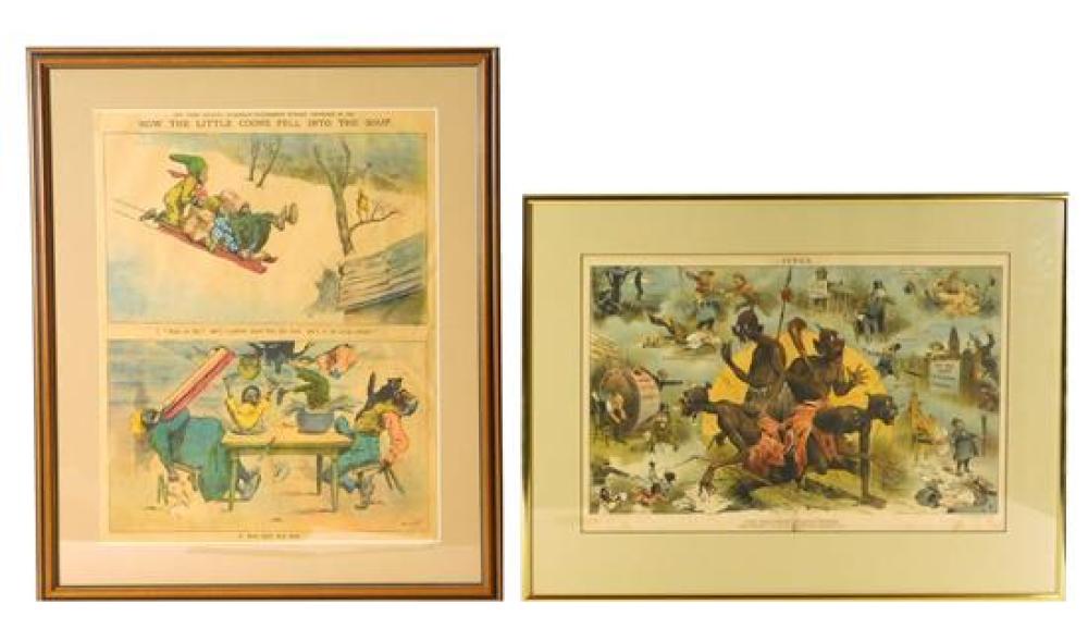 Appraisal: BLACK AMERICANA Two framed newspaper cartoons c late 's The