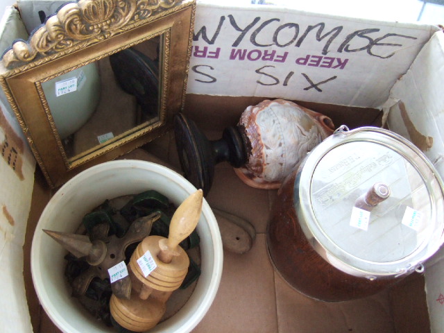 Appraisal: A quantity of metalware collectables including a pair of wooden