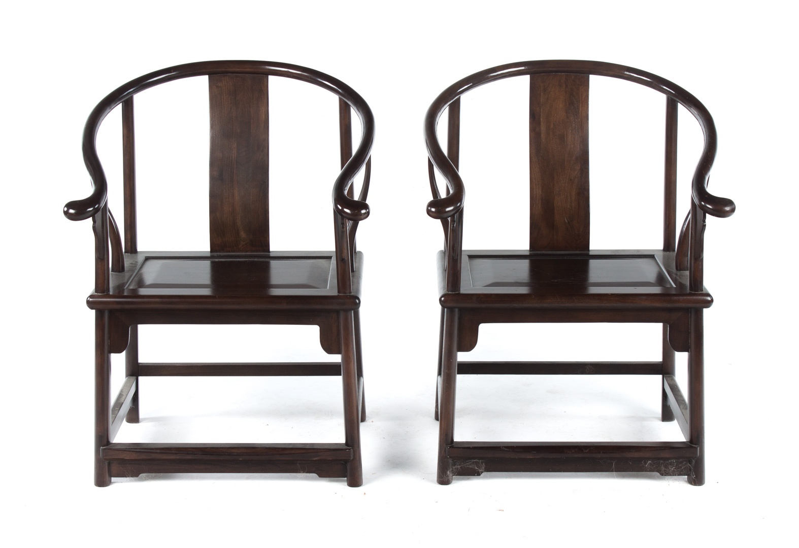 Appraisal: Pair of Chinese hardwood yoke-back armchairs th century Designed by