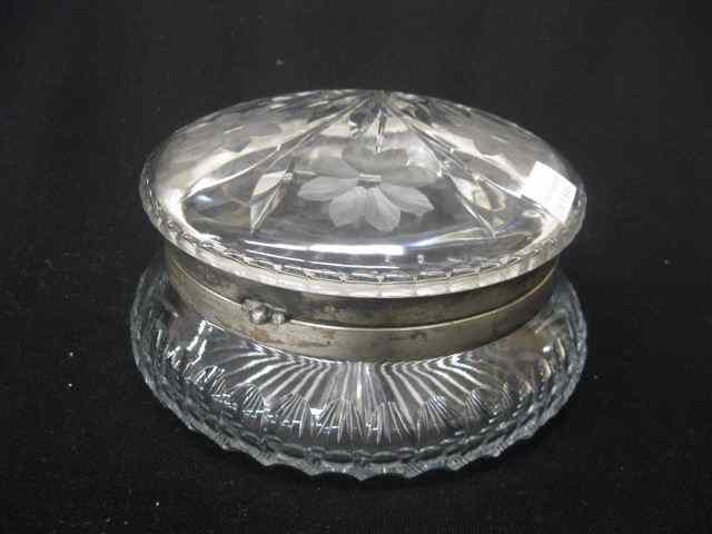 Appraisal: Large Cut Glass Dresser Box floral design with silverplate collar