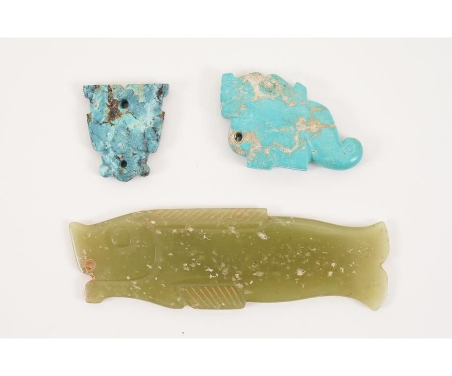 Appraisal: Chinese jade carved fish together with two small blue stone