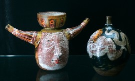 Appraisal: Two pottery jars by Lukie one depicting Adam and Eve