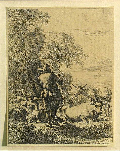 Appraisal: Nicolaes Berchem The Shepherd Playing the Flute B Holl Etching