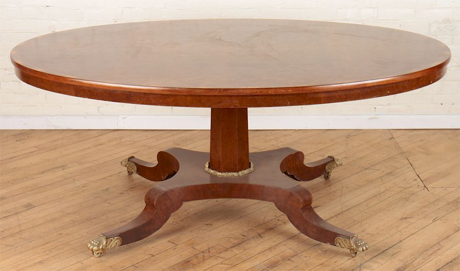 Appraisal: REGENCY STYLE BANDED BURL WOOD DINING TABLE C A Regency