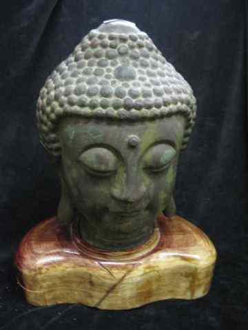 Appraisal: Oriental Bronzed Head of a goddess '' plus custom wooden