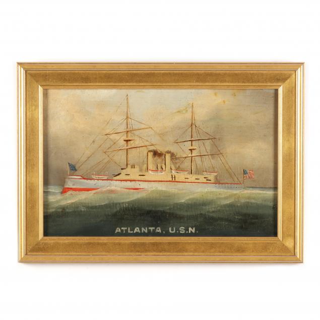 Appraisal: ANTIQUE AMERICAN SCHOOL MARITIME PAINTING ATLANTA U S N Oil