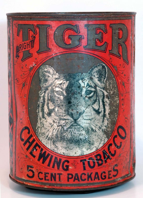 Appraisal: Tiger Cent Bright Sweet Chewing Tobacco lithographed tin Cylindrical with