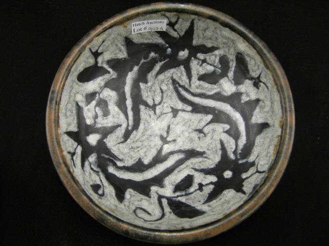 Appraisal: Abstract Art Modern Pottery Bowl mid-century bird floral diameter signed