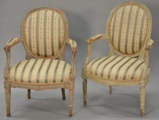 Appraisal: Two near matching Louis XVI style gray and white painted