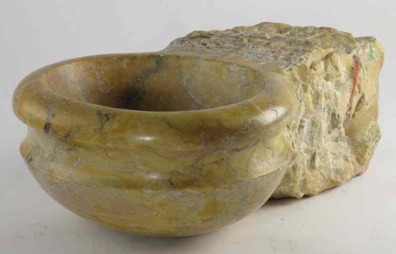 Appraisal: Carved Yellow Marble Mortarunusual solid yellow marble finely carved mortar