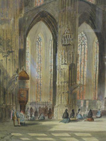 Appraisal: Thomas Matthew Rooke Watercolor Spanish Cathedral Interior well listed artist