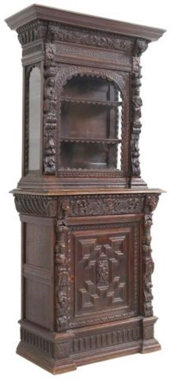 Appraisal: French Renaissance Revival carved oak cupboard cabinet early th c