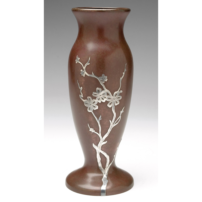 Appraisal: Silver Crest vase sterling decorated bronze applied blossoming branch design