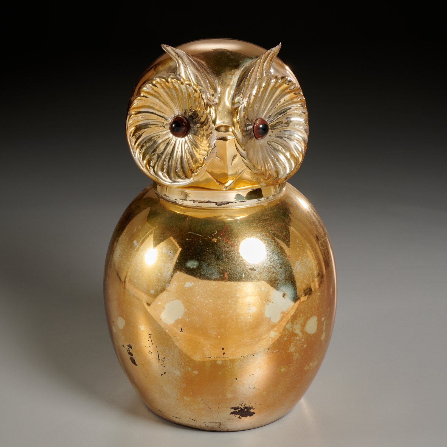 Appraisal: LARGE ITALIAN MODERN OWL HUMIDOR c s gilt silver plate