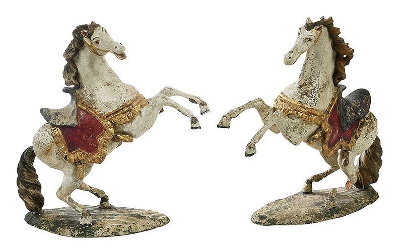 Appraisal: Pair Italian Carved and Painted Wood Horses probably late th